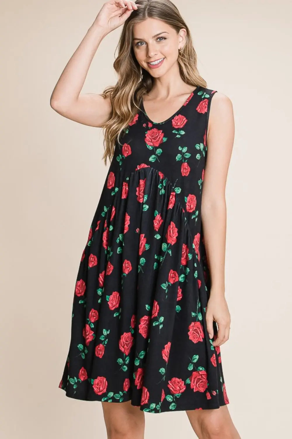  Floral Ruched Tank Dress -BazaarBey - www.shopbazaarbey.com