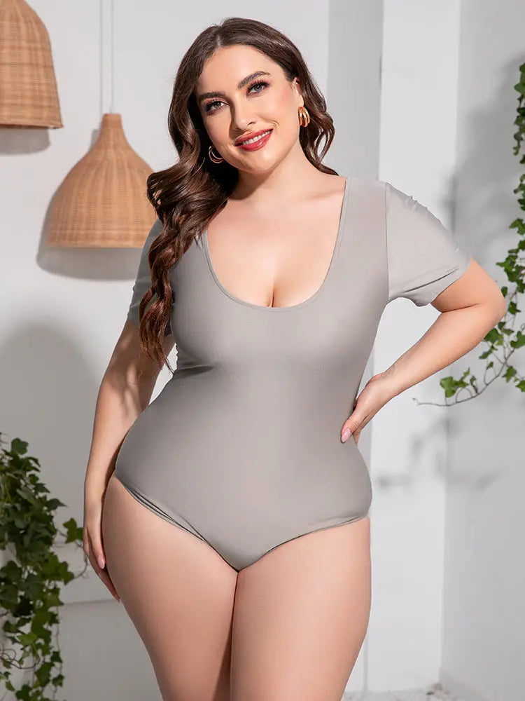  Scoop Neck Short Sleeve One-Piece Swimsuit Trendsi