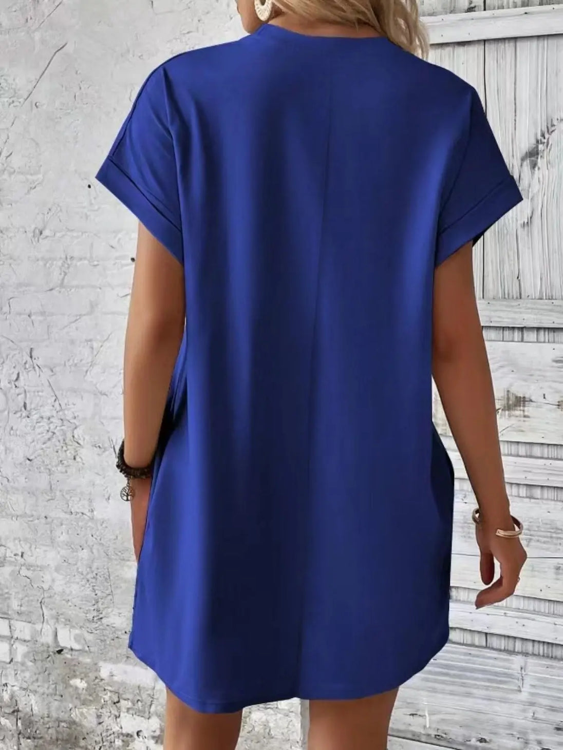 Pocketed Round Neck Short Sleeve Dress -BazaarBey - www.shopbazaarbey.com