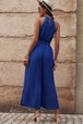 Accordion Pleated Belted Grecian Neck Sleeveless Jumpsuit Trendsi