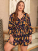  Floral Tie Neck Balloon Sleeve Romper Trendsi