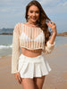 Openwork Boat Neck Long Sleeve Cover-Up Trendsi