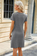 Ruched Round Neck Short Sleeve Mini Dress -BazaarBey - www.shopbazaarbey.com