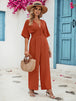 Decorative Button V-Neck Half Sleeve Jumpsuit Trendsi