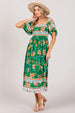  Printed Smocked Short Sleeve Midi Dress -BazaarBey - www.shopbazaarbey.com