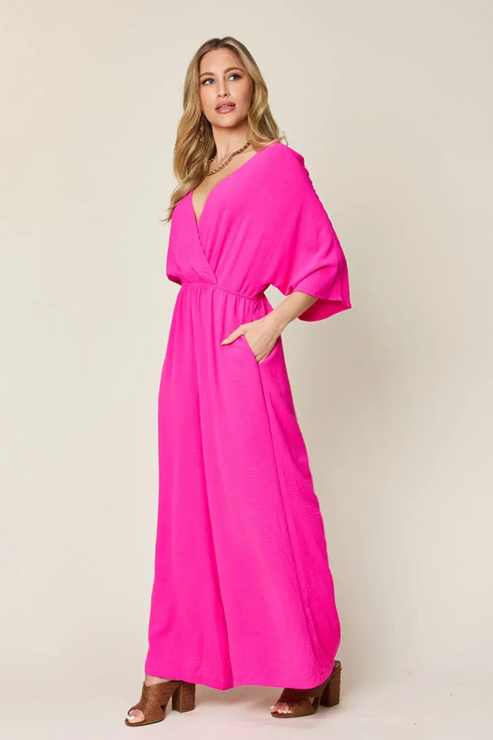   Half Sleeve Wide Leg Jumpsuit Trendsi