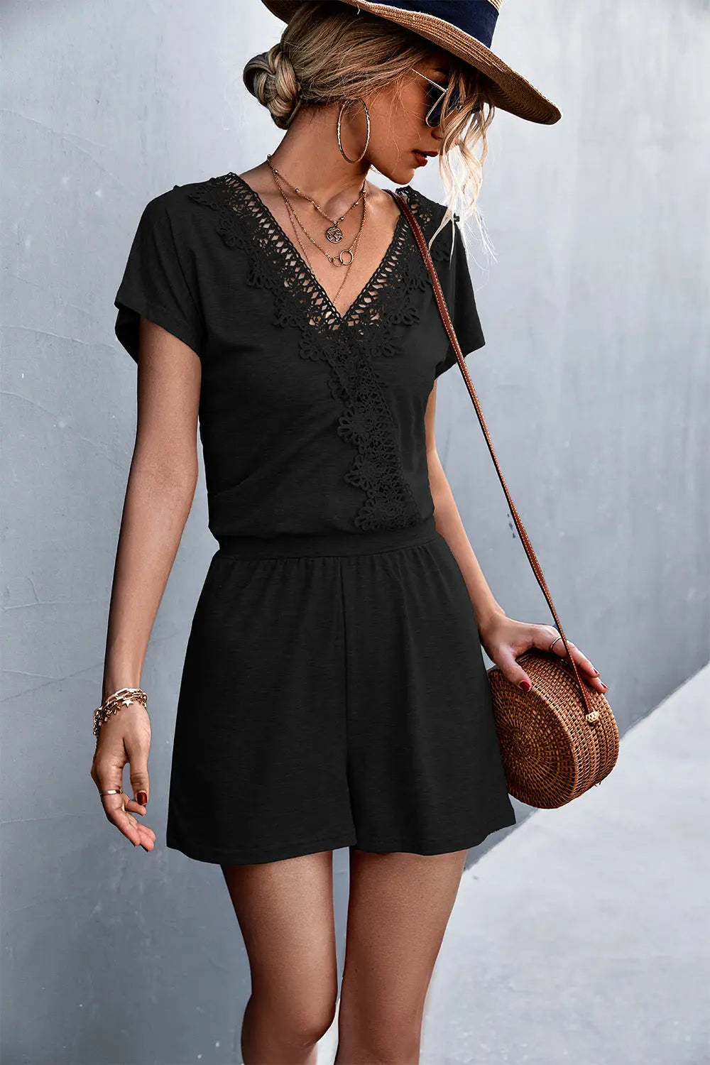  Trim V-Neck Romper Trendsi