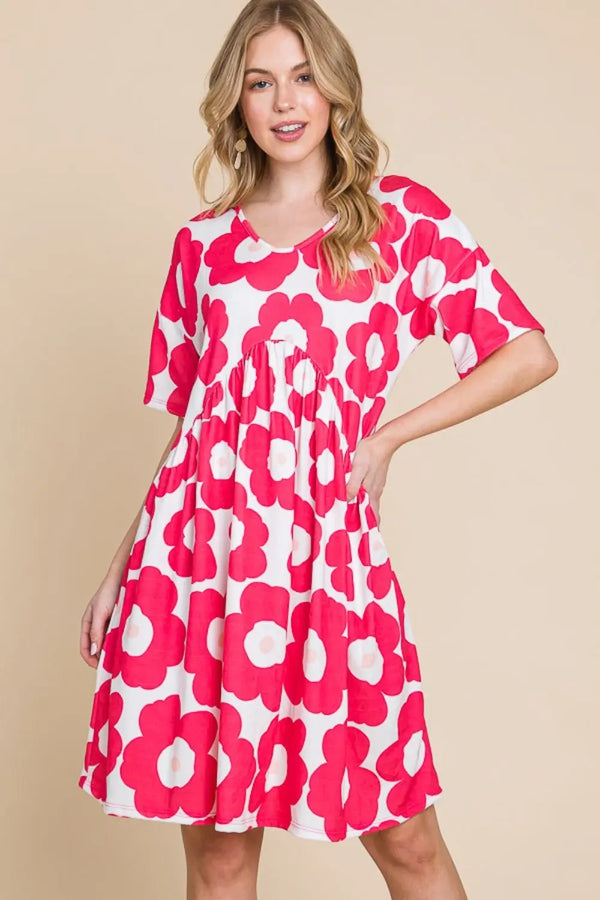  Flower Print Ruched Dress -BazaarBey - www.shopbazaarbey.com