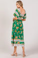  Printed Smocked Short Sleeve Midi Dress -BazaarBey - www.shopbazaarbey.com