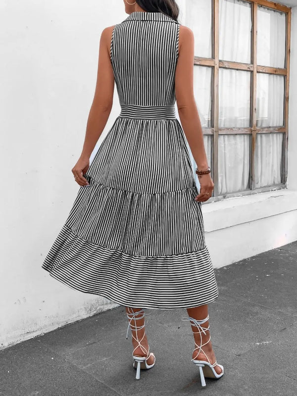 Striped  Sleeveless Midi Dress -BazaarBey - www.shopbazaarbey.com