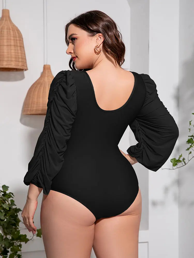  Tied Deep V Balloon Sleeve One-Piece Swimsuit Trendsi