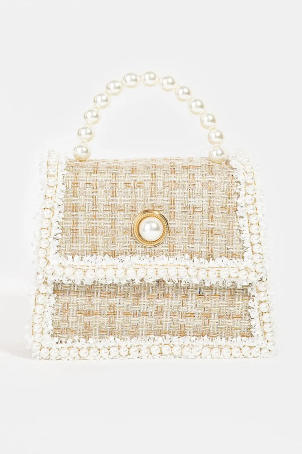  Pearly Trim Woven Handbag Trendsi