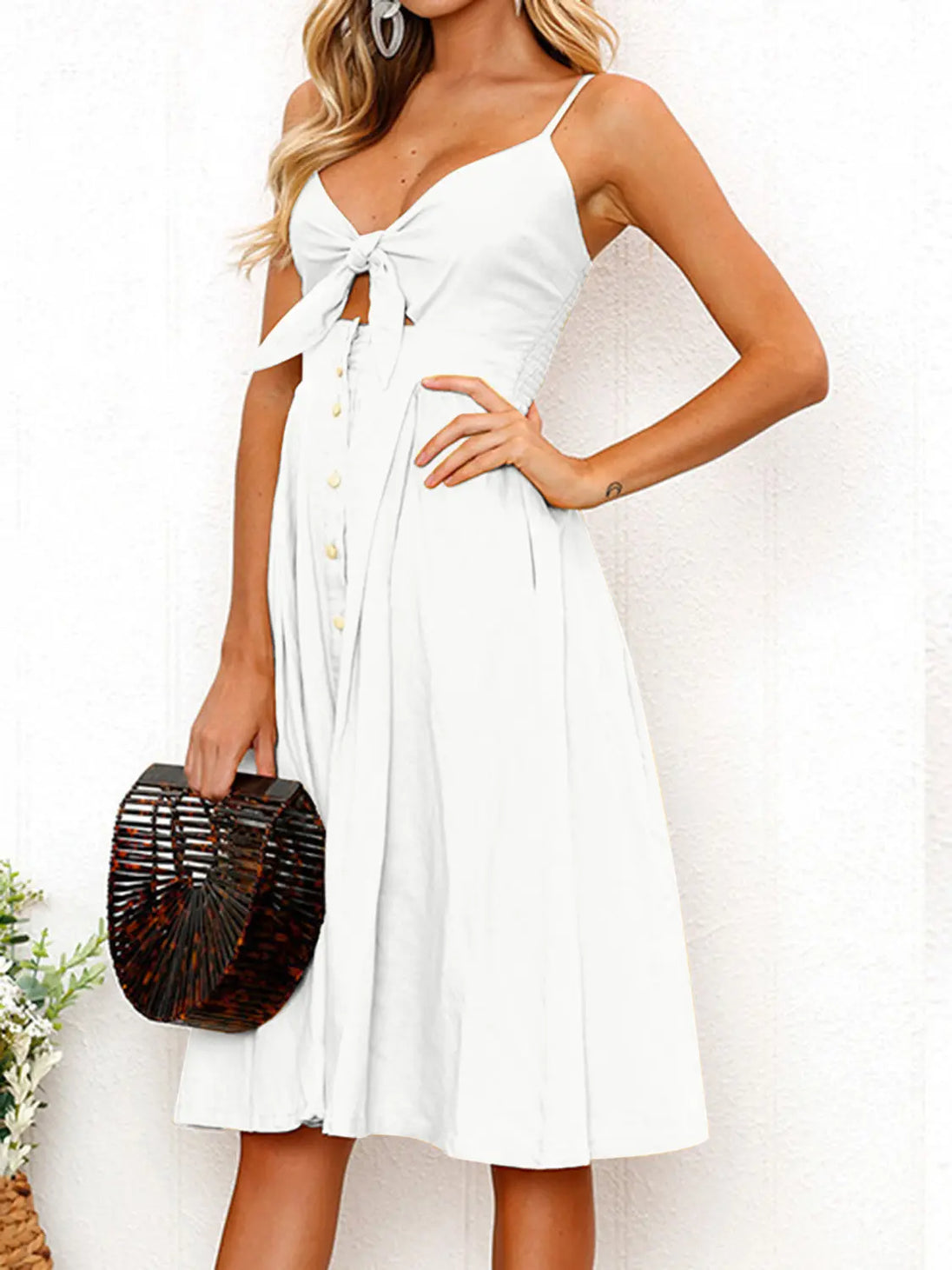 Cutout Smocked Sweetheart Neck Cami Dress -BazaarBey - www.shopbazaarbey.com