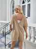 Backless Pocketed Round Neck Half Sleeve Romper Trendsi