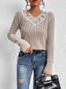 Lace Detail Ribbed V-Neck Long Sleeve Top Bazaarbey