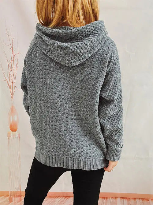 Drawstring Long Sleeve  Hooded Sweater Bazaarbey