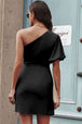 Tied One-Shoulder Puff Sleeve Dress -BazaarBey - www.shopbazaarbey.com