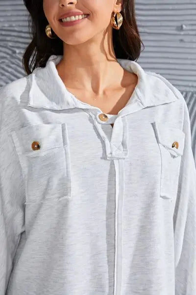 Exposed Seam Collared Neck Sweatshirt Bazaarbey