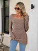 Square Neck Ribbed Long Sleeve T-Shirt Trendsi