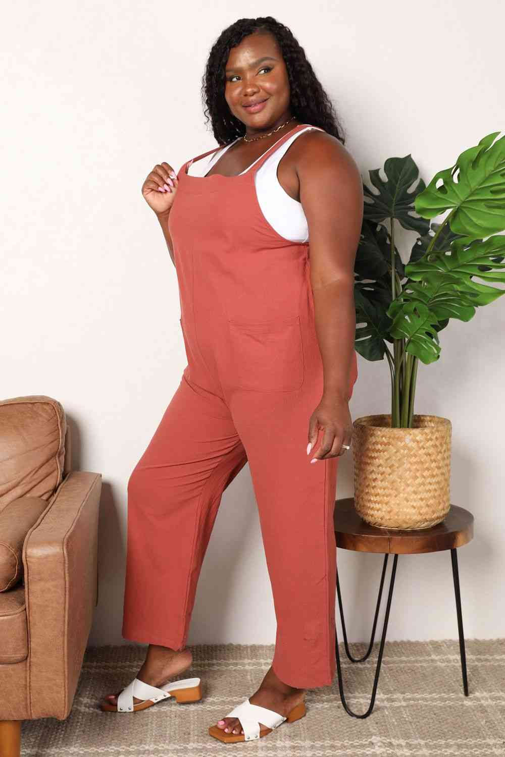 Double Take Wide Leg Overalls with Front Pockets Bazaarbey