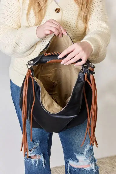  Fringe Detail Contrast Handbag Trendsi