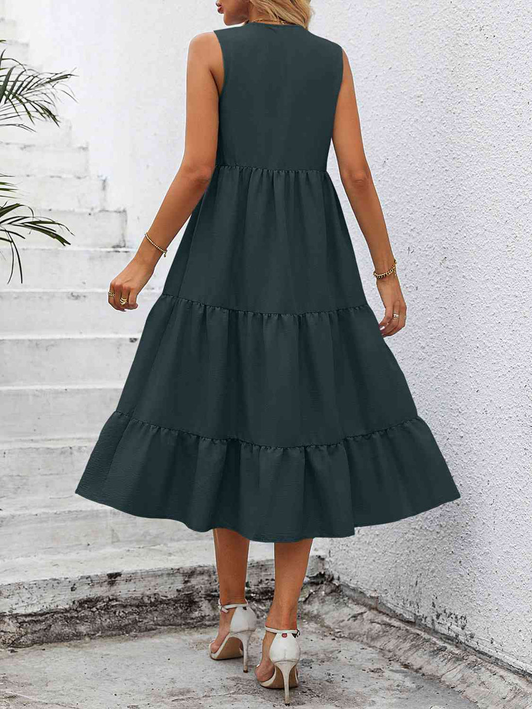 V-Neck Sleeveless Tiered Dress -BazaarBey - www.shopbazaarbey.com