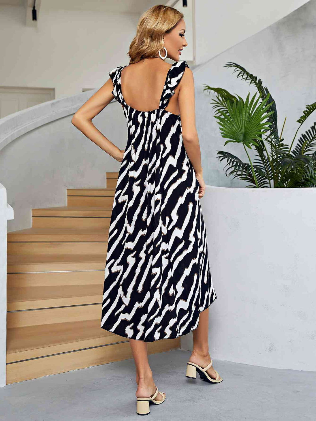 Two-Tone Low Back Midi Dress -BazaarBey - www.shopbazaarbey.com