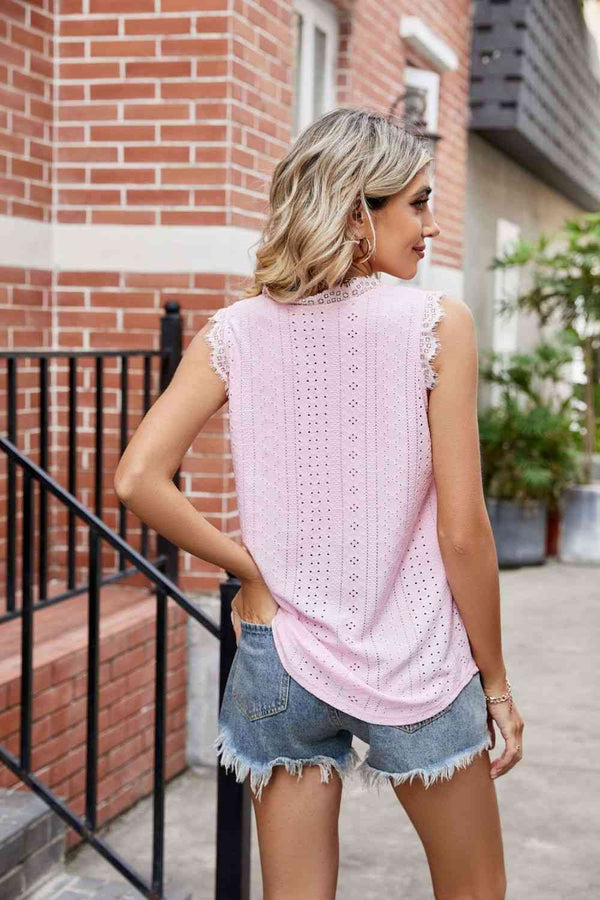  Lace Trim Eyelash V-Neck Tank Bazaarbey