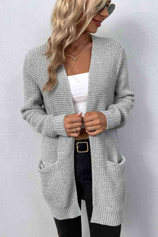 Rib-Knit  Pocketed Cardigan Trendsi