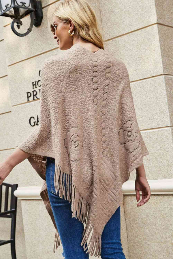 Pearl Trim Fringe Hem Poncho Bazaarbey