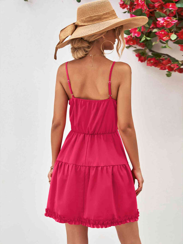 Frill Trim Spaghetti Strap Mini Dress -BazaarBey - www.shopbazaarbey.com