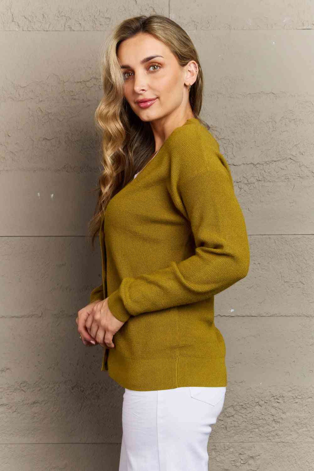    Button Down Cardigan in Chartreuse Trendsi