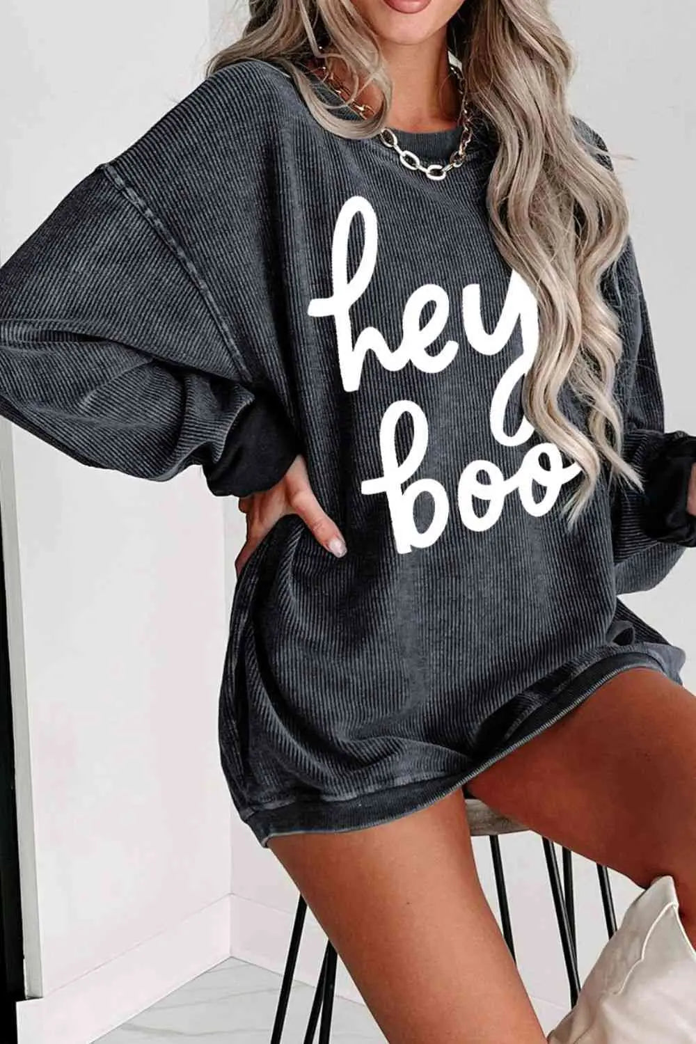 Round Neck Dropped Shoulder Graphic Sweatshirt Bazaarbey