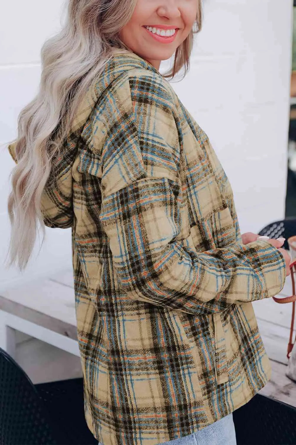 Plaid Long Sleeve Buttoned Hoodie Trendsi