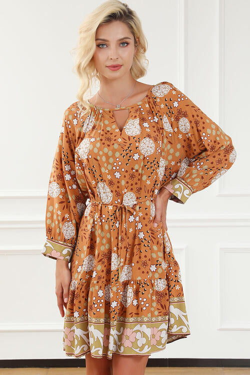 Floral Cutout Tied Front Mini Dress -BazaarBey - www.shopbazaarbey.com