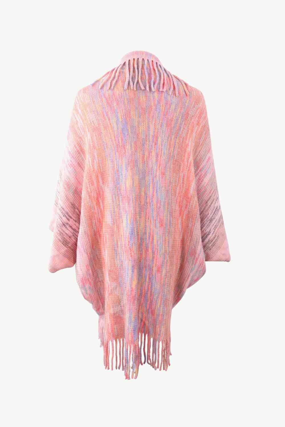 Multicolored Fringe Trim Poncho Bazaarbey