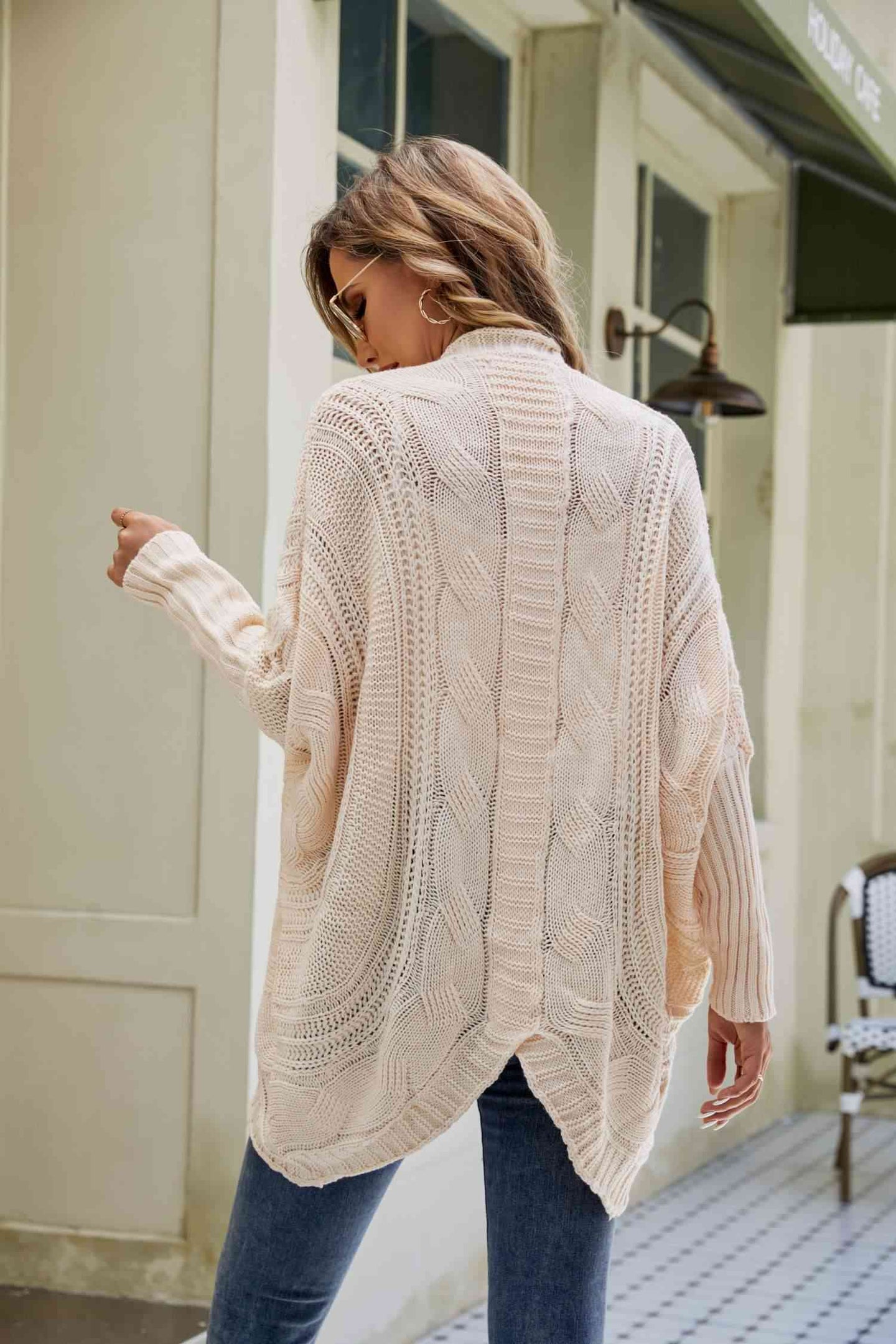 Mixed Knit  Dolman Sleeve Cardigan Trendsi