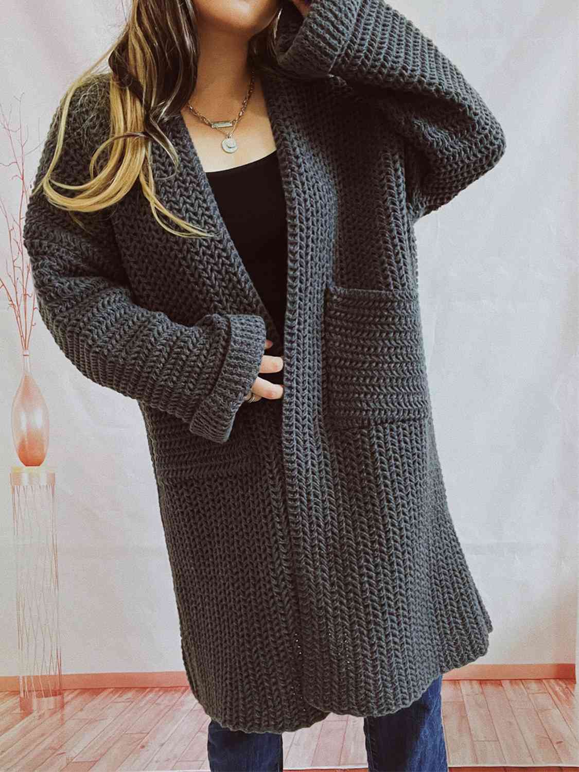  Long Sleeve Cardigan with Pockets Trendsi