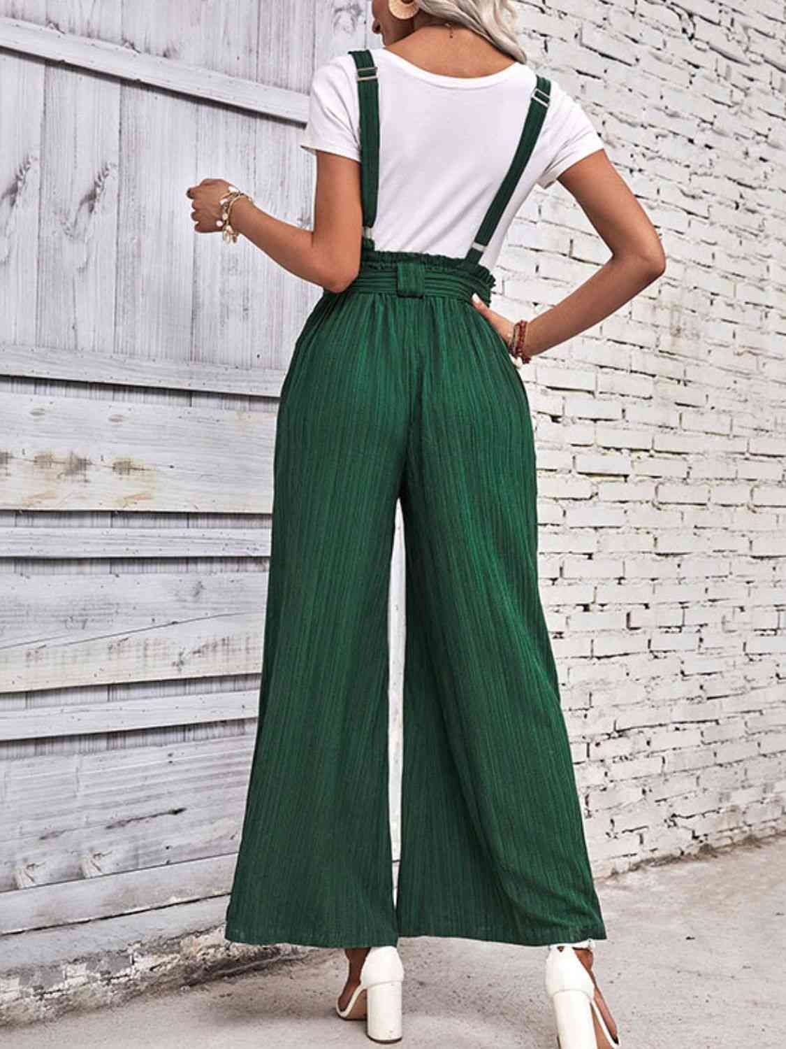 Tie Belt Wide Leg Overalls Bazaarbey