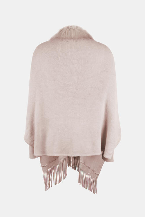 Fringe Open Front Long Sleeve Poncho Bazaarbey