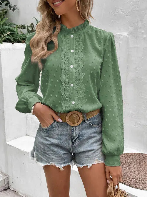   Lace Trim Long Sleeve Shirt Bazaarbey