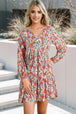 Floral Tie-Neck Long Sleeve Dress -BazaarBey - www.shopbazaarbey.com