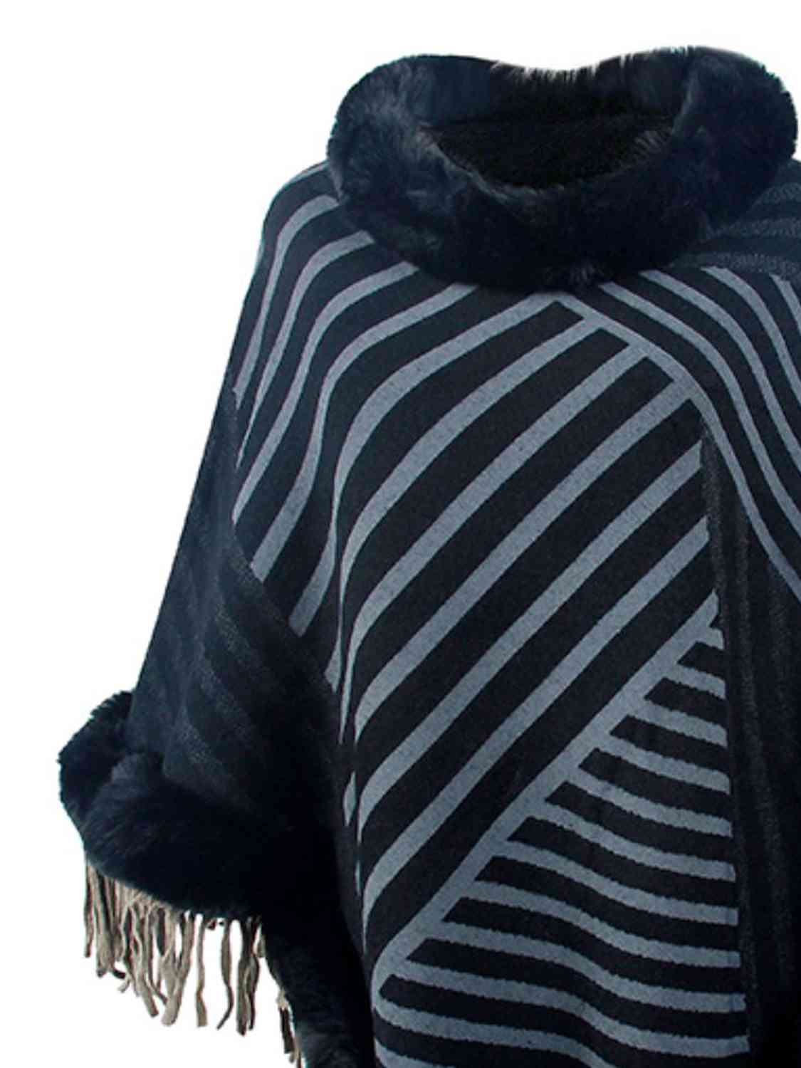 Striped Fringe Hem Poncho Bazaarbey