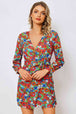 Floral Tied Long Sleeve Plunge Dress -BazaarBey - www.shopbazaarbey.com