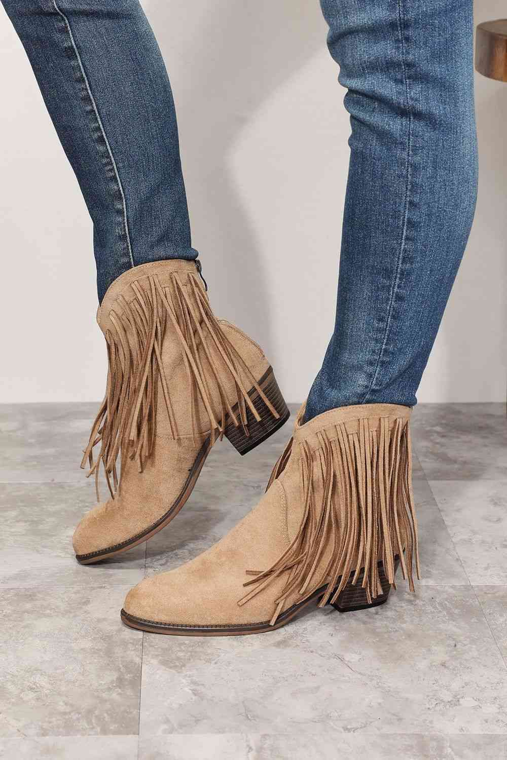  Women's Fringe Cowboy Western Ankle Boots Trendsi