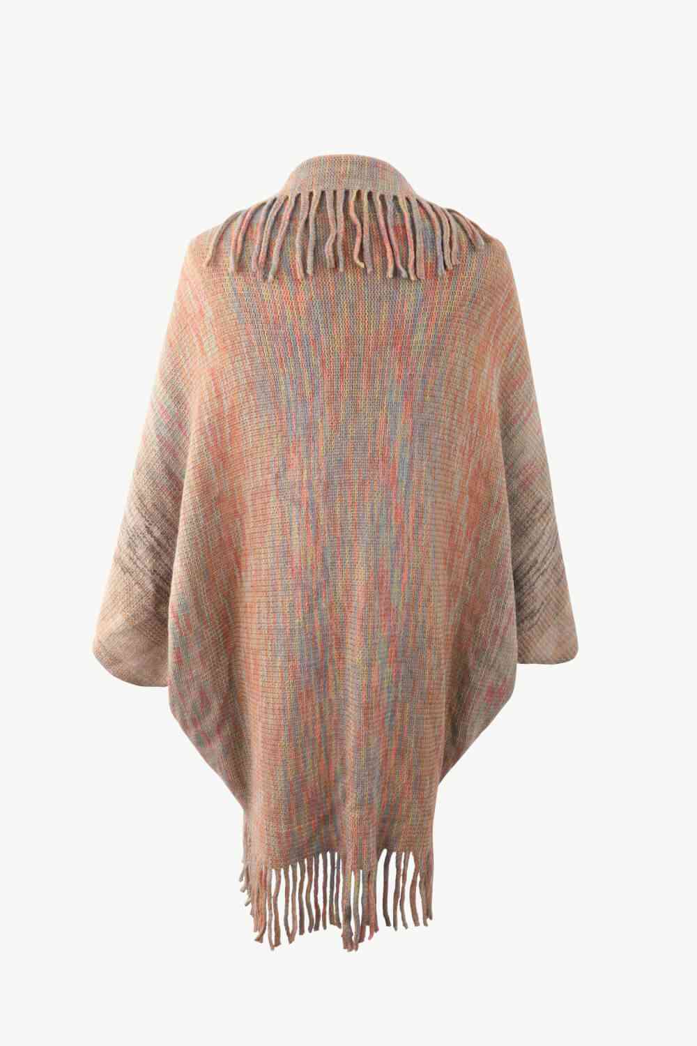 Multicolored Fringe Trim Poncho Bazaarbey