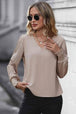 Pleated Lantern Sleeve V-Neck Blouse Trendsi