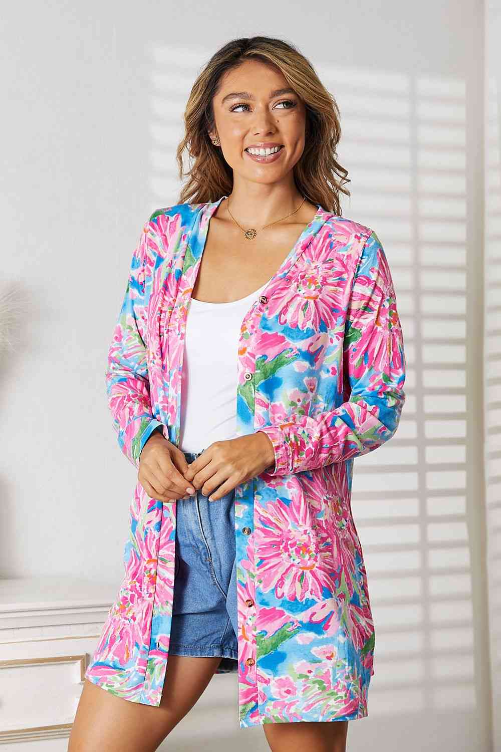  Floral  Long Sleeve Cardigan Trendsi