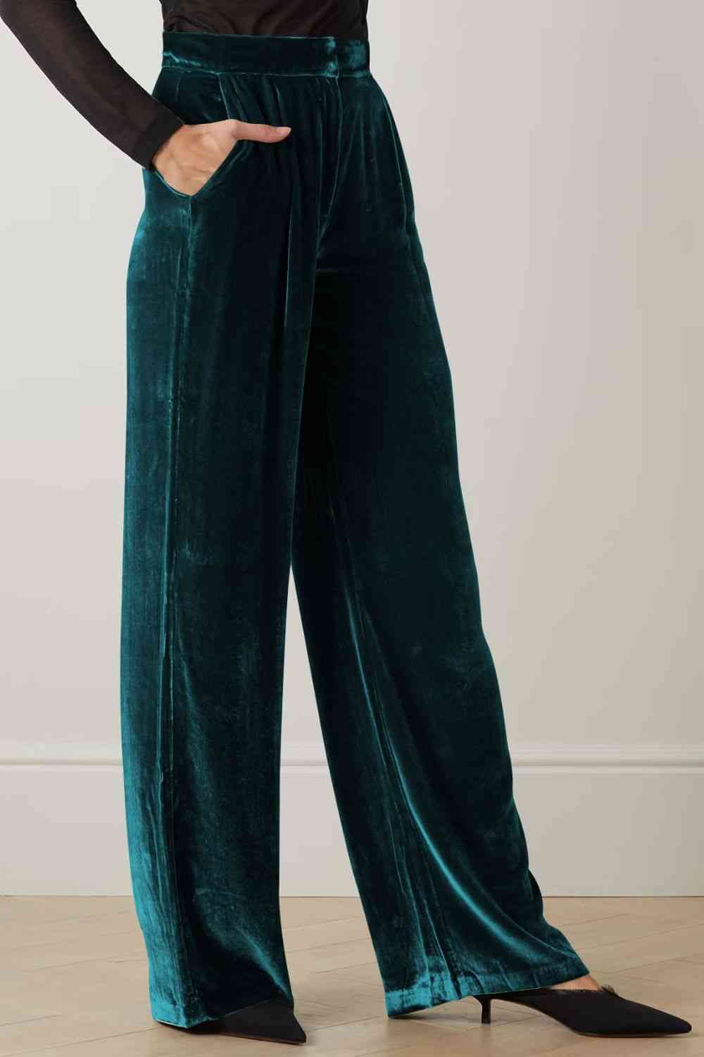  Loose Fit High Waist Long Pants with Pockets Bazaarbey