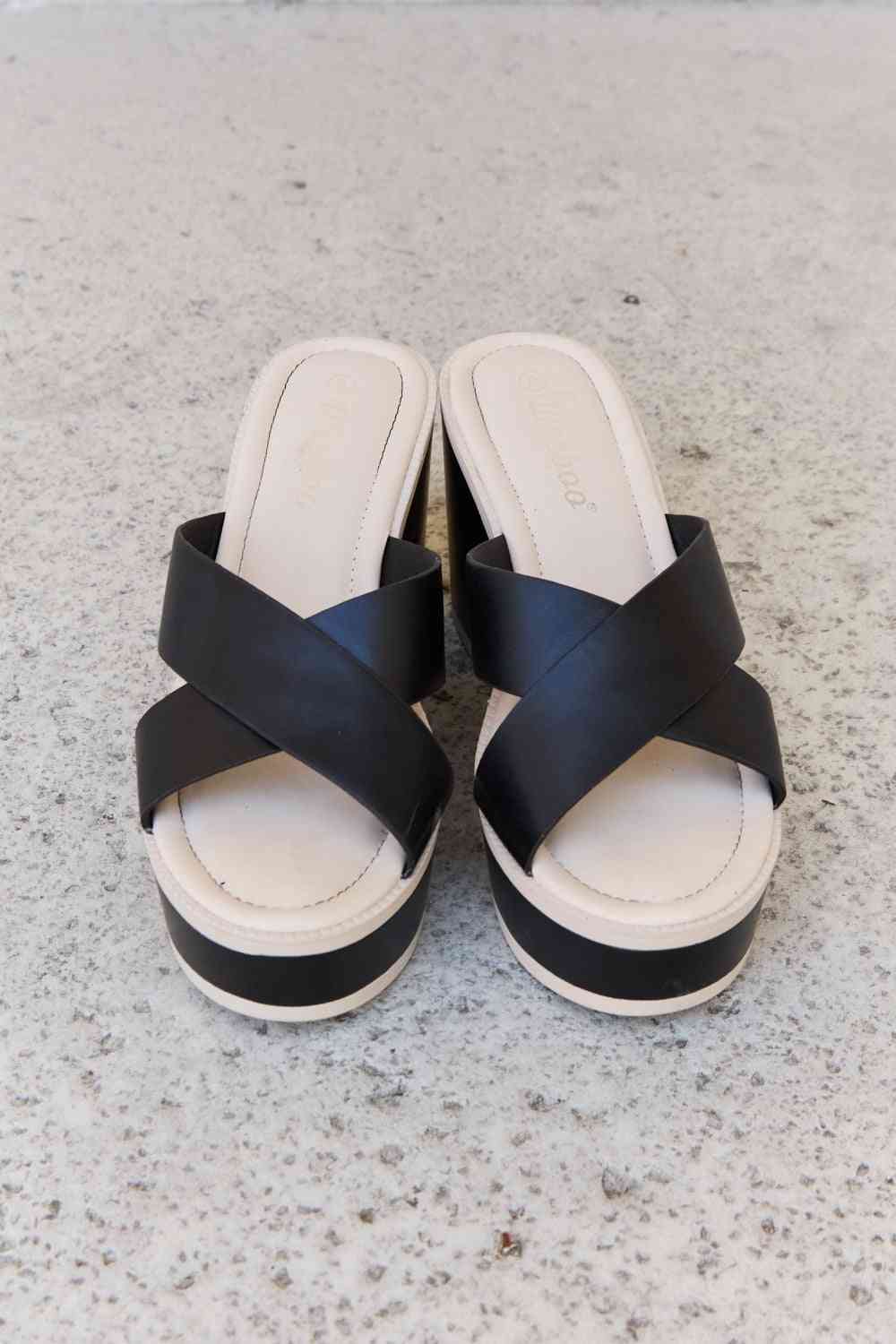  Cherish The Moments Contrast Platform Sandals in Black Trendsi